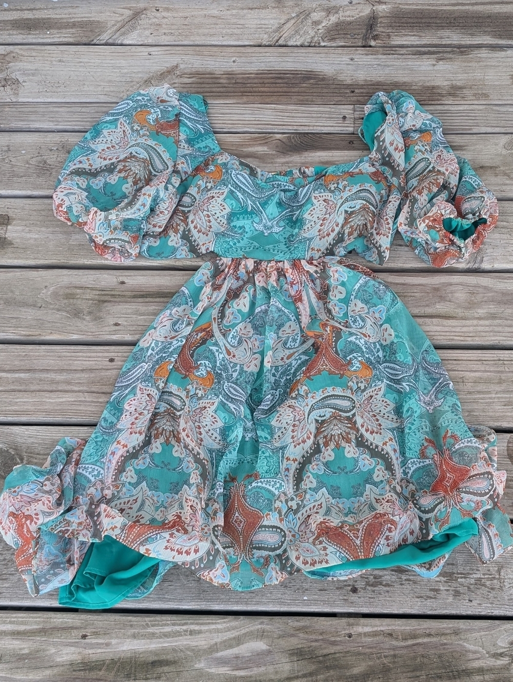 Sz3X Rosevelvet Green Paisley Backless Dress